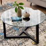 On-Trend Round Glass Coffee Table Cocktail Table Easy assembly with Tempered Glass Top & Sturdy Wood Base (Espresso) Wf190112Aab