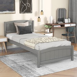 Wood Platform Bed with Headboard, Footboard and Wood Slat Support, Gray WF190781AAE