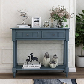 Trexm Daisy Series Console Table Traditional Design with Two Drawers and Bottom Shelf (Navy) Wf191267Aam