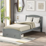 Platform Twin Bed Frame with Storage Drawer and Wood Slat Support No Box Spring Needed, Gray WF191655AAE