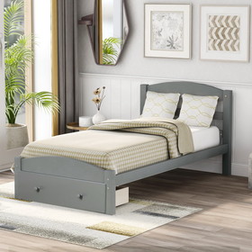 Platform Twin Bed Frame with Storage Drawer and Wood Slat Support No Box Spring Needed, Gray WF191655AAE
