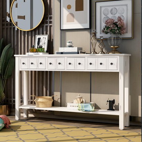 Trexm Rustic Entryway Console Table, 60" Long with Two Different Size Drawers and Bottom Shelf for Storage (Antique White) Wf191870Aak