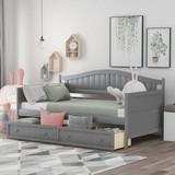 Twin Wooden Daybed with 2 Drawers, Sofa Bed for Bedroom Living Room, No Box Spring Needed, Gray WF192860AAE
