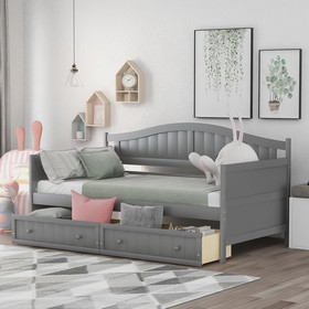 Twin Wooden Daybed with 2 Drawers, Sofa Bed for Bedroom Living Room, No Box Spring Needed, Gray WF192860AAE