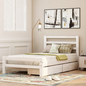 Wood Platform Bed with Two Drawers, Twin (White) Wf192971Aak