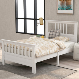 Wood Platform Bed with Headboard and Footboard, Twin (White) Wf192972Aak