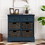 TREXM Rustic Storage Cabinet with Two Drawers and Four Classic Rattan Basket for Dining Room/Entryway/Living Room (Antique Navy) WF193442AAM