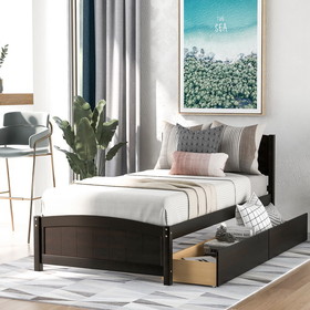 Twin Size Platform Bed with Two Drawers, Espresso WF194280AAP