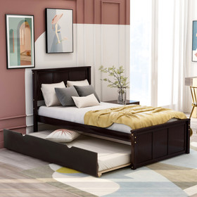 Platform Bed with Twin Size Trundle, Twin Size Frame, Espresso Wf194473Aap