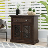 Trexm Retro Storage Cabinet Wih Doors and Big Wood Drawer, Home Office Furniture Storage Chest, Espresso Wf195159Aab
