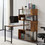 Home Office Computer Desk L-Shaped Corner Table, Rotating Computer Table with 5-Tier Bookshelf, Four Installation Methods, Lockable Casters (Tiger) WF196079AAD