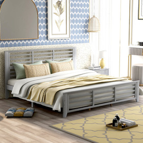 Platform Bed with Horizontal Strip Hollow Shape, King Size, Gray Wf196099Aae