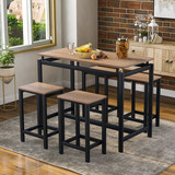 Trexm 5-Piece Kitchen Counter Height Table Set, Dining Table with 4 Chairs (Dark Brown) Wf196232Aap