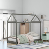Twin Size Wooden House Bed, Gray Wf197557Aae