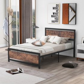 Metal and Wood Bed Frame with Headboard and Footboard, Full Size Platform Bed, No Box Spring Needed, Easy to assemble (Black) WF199192AAB