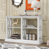 Trexm Console Table with 3-Tier Open Storage Spaces and 
