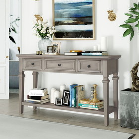 Trexm Classic Retro Style Console Table with Three Top Drawers and Open Style Bottom Shelf, Easy assembly (Gray Wash) Wf199599Aae