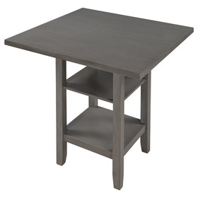 Trexm Square Wooden Counter Height Dining Table with 2-Tier Storage Shelving, Gray WF212654AAE