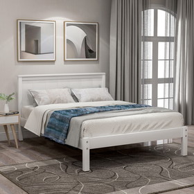 Platform Bed Frame with Headboard, Wood Slat Support, No Box Spring Needed, Twin, White Wf212811Aak