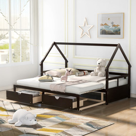 Extending Wooden Daybed with Two Drawers, Espresso WF280956AAP