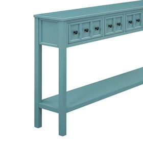 TREXM Rustic Entryway Console Table, 60" Long Sofa Table with two Different Size Drawers and Bottom Shelf for Storage (Turquoise Green) WF281290AAC