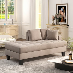64" Deep Tufted Upholstered Textured Fabric Chaise Lounge, Toss Pillow Included, Living Room Bedroom Use, Warm Grey Wf282806Aae