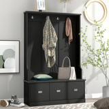 On-Trend Hall Tree with 4 Hooks and 3 Large Drawers, Coat Hanger, Entryway Bench, Storage Bench, 3-in-1 Design, for Entrance, Hallway (Black) Wf282888Aab