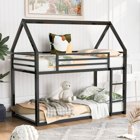 Twin Over Twin House Bunk Bed with Built-in Ladder, Black Wf283080Aab