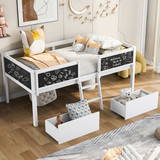 Twin Size Low Loft Bed with Two Drawers, with Decorative Guardrail Chalkboard, White Wf283287Aak