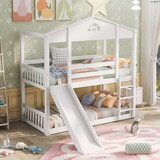 Twin over Twin House Bunk Bed with Convertible Slide and Ladder,Converts into 2 Separate Platform Beds,White WF284876AAK