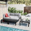 TOPMAX Outdoor 3-piece Aluminum Alloy Sectional Sofa Set with End Table and Coffee Table,Black Frame+Gray Cushion WF285249AAE
