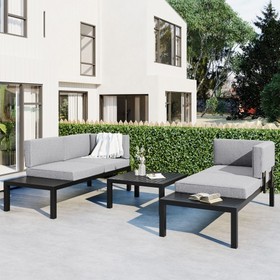 TOPMAX Outdoor 3-piece Aluminum Alloy Sectional Sofa Set with End Table and Coffee Table,Black Frame+Gray Cushion WF285249AAE