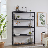 5-Tier Home Office Bookcase Open Bookshelf Storage Large 5 Shelf Bookshelf Furniture with Metal Frame, Black Wf286173Aab