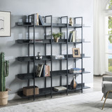5 Tier Bookcase Home Office Open Bookshelf, Vintage Industrial Style Shelf with Metal Frame, MDF Board Wf286176Aab