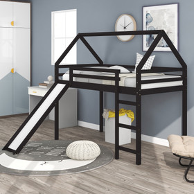 Twin Size Loft Bed with Slide, House Bed with Slide, Espresso WF286243AAP