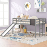 Twin size Loft Bed Wood Bed with Slide, Stair and Chalkboard,Gray WF286310AAE