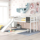 Twin size Loft Bed Wood Bed with Slide, Stair and Chalkboard,White WF286310AAK