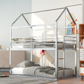 Bunk Beds for Kids Twin Over Twin, House Bunk Bed Metal Bed Frame Built-in Ladder, No Box Spring Needed Sliver WF286772AAN