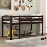 Twin Wood Loft Bed Low Loft Beds with Ladder, Twin, Espresso