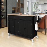 Kitchen Island Cart with Solid Wood Top and Locking Wheels, 54.3 inch Width, 4 Door Cabinet and Two Drawers, Spice Rack, Towel Rack (Black) Wf286911Aab