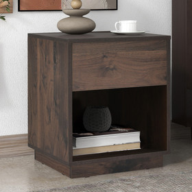 Mid-Century Nightstand End Table Open Storage with One Drawer, Dark Brown Wf287088Aaa