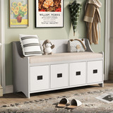 Trexm Movable Cushion Storage Bench with Drawers and Backrest for Entryway and Living Room (White) Wf287471Aak