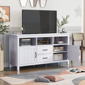 U-Can TV Stand for TV up to 68 in with 2 Doors and 2 Drawers Open Style Cabinet, Sideboard for Living Room, White Wf288624Aak