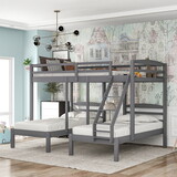 Full over Twin & Twin Bunk Bed,Triple Bunk Bed, Gray WF288646AAE