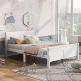 Queen Size Wood Platform Bed with Headboard and Wooden Slat Support (White) WF289142AAK