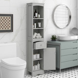 Tall Bathroom Cabinet, Freestanding Storage Cabinet with Drawer, MDF Board, Adjustable Shelf, Grey Wf289423Aag