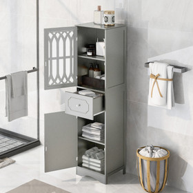 Tall Bathroom Cabinet, Freestanding Storage Cabinet with Drawer and Doors, MDF Board, Acrylic Door, Adjustable Shelf, Grey Wf289427Aag