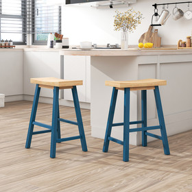 Topmax Farmhouse Rustic 2-Piece Counter Height Wood Kitchen Dining Stools for Small Places, Light Walnut+Blue Wf289638Aac