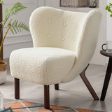 Accent Chair Lambskin Sherpa Wingback Tufted Side Chair with Solid Wood Legs for Living Room Bedroom, Cream Wf289650Aac
