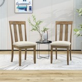 Trexm Set of 2 Dining Chairs Soft Fabric Dining Room Chairs with Seat Cushions and Curved Back (Natural Walnut) Wf291210Aad